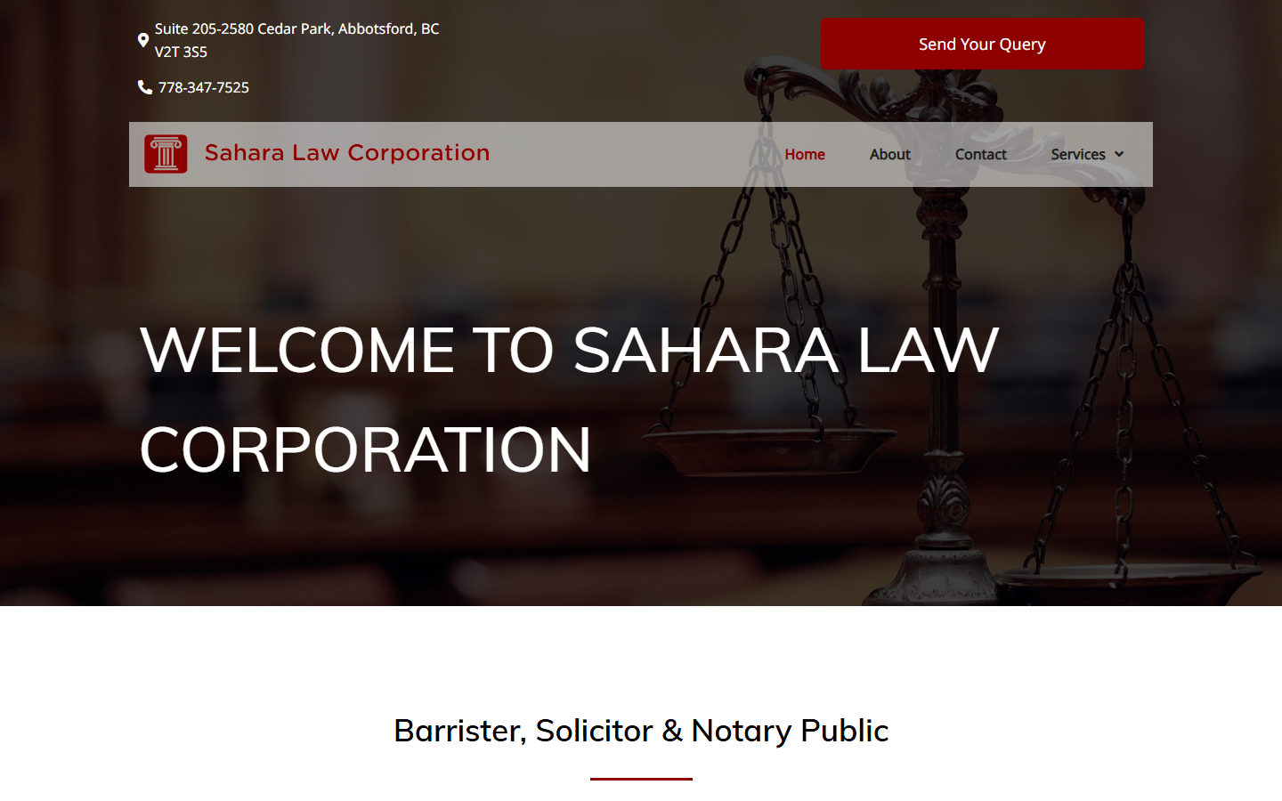 Sahara Law Corporation website — IshaanEx Digital case study, Abbotsford BC