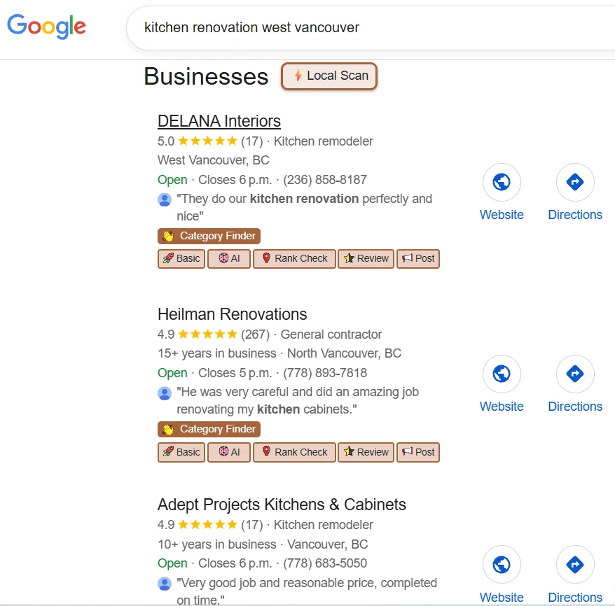 DELANA Interiors number 1 Map Pack ranking proof for Surrey marketing agency case study